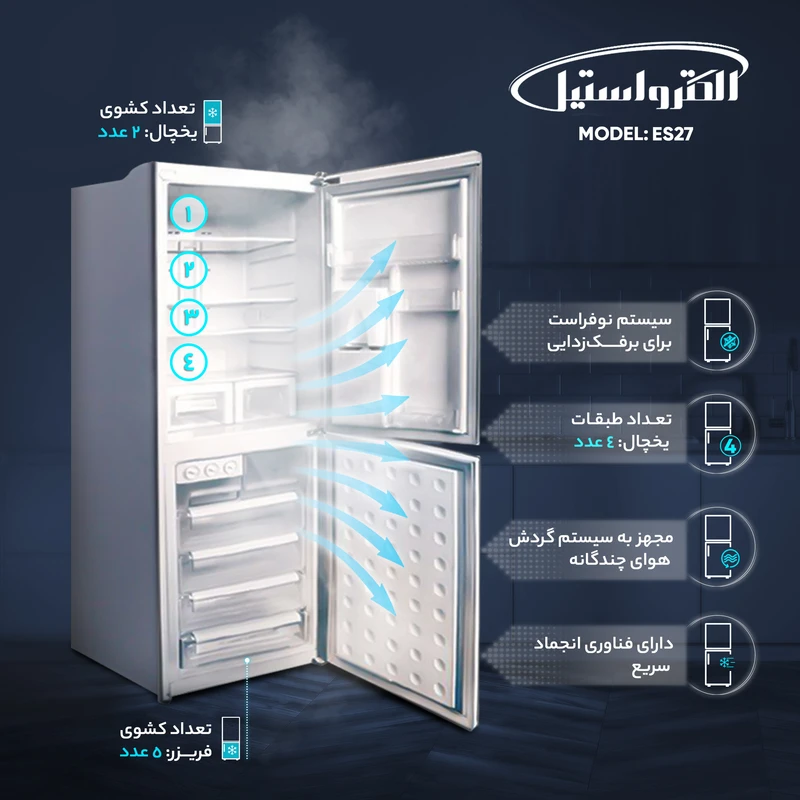 یخچال فریزر الکترواستیل ES27 2 یخچال فریزر الکترواستیل ES27 - تصویر 2